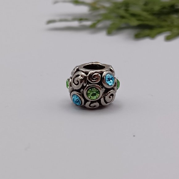 🍀3 for $15 - Silver Swirl and Rhinestone charm for Pandora-Style Bracelet - Picture 1 of 3